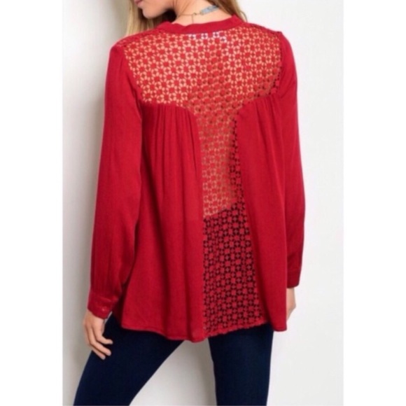 Tops - Red Lace Back Blouse Tops - Red Lace Back Blouse